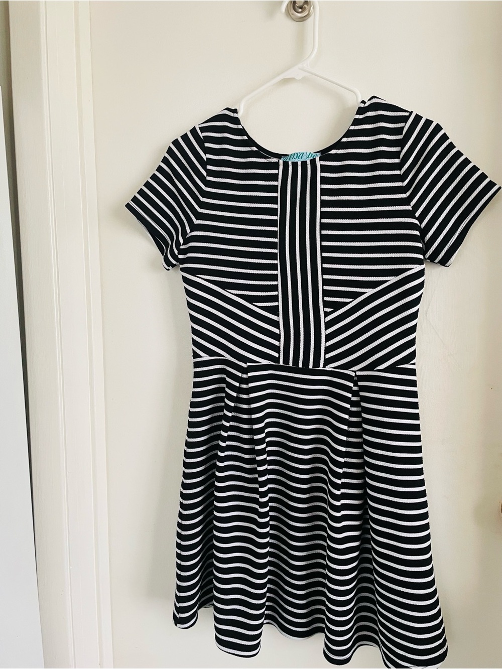 dina be Black & White Striped Fit-and-Flare Mini Dress
